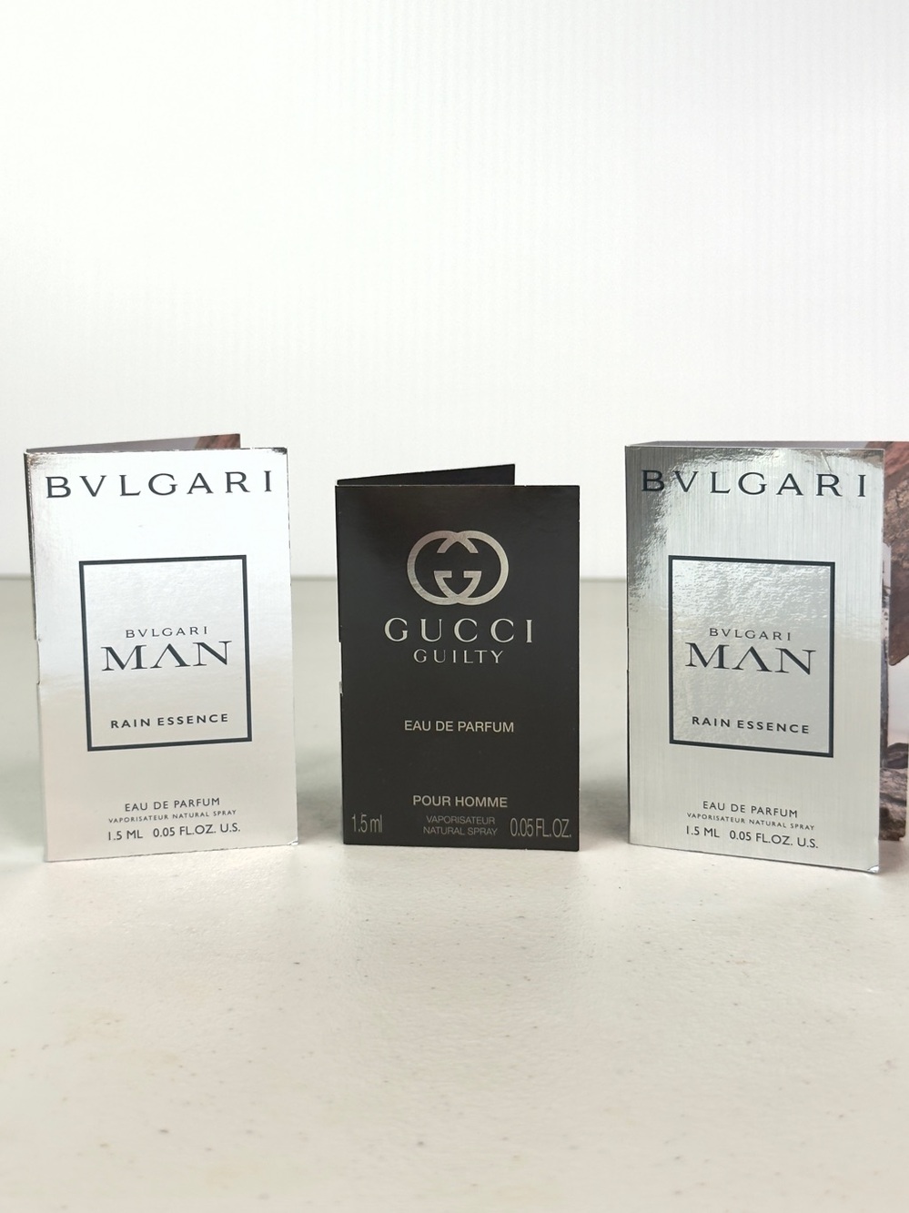Authentic Men’s Cologne Sample Bundle Bvlgari Rain Essence Gucci Guilty